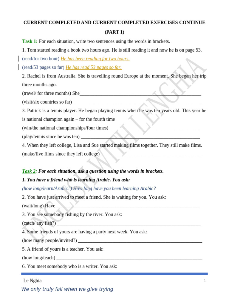 Present Perfect and Continuous Exercises | PDF