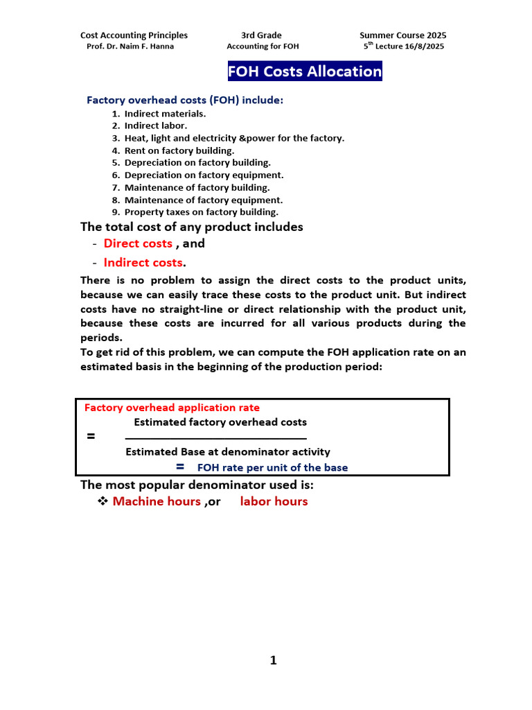 FOH Cost Allocation in Accounting | PDF | Cost Accounting | Management ...