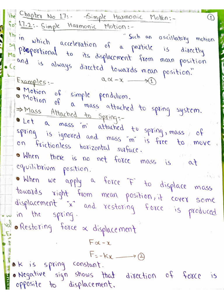 Unit No-17 Simple Harmonic Motion (Notes) | PDF