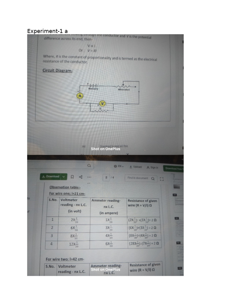 Experiment 1 A | PDF