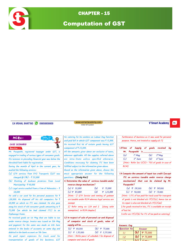 Chapter 15 Computation of GST | PDF