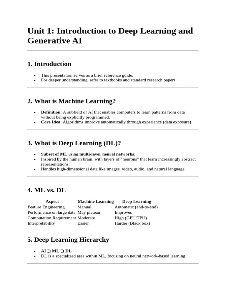 Deep Learning & Generative AI Overview | PDF | Deep Learning | Machine ...