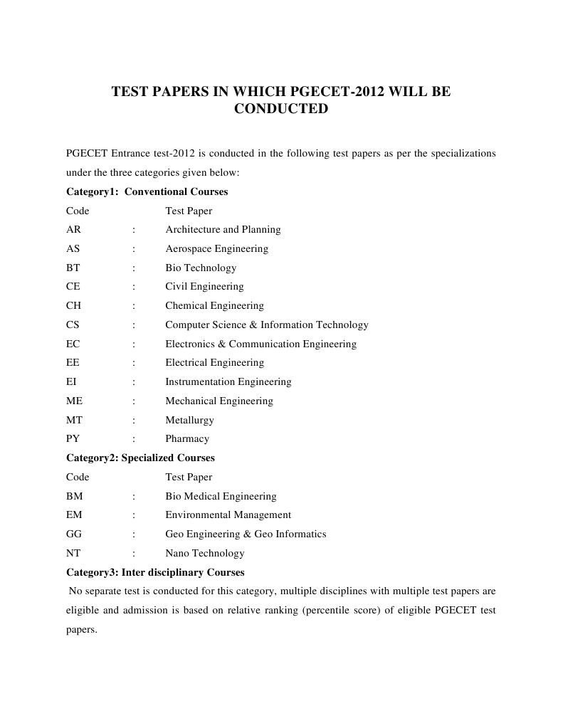PGECET 2012 Test Papers Overview | PDF | Computers | Technology ...