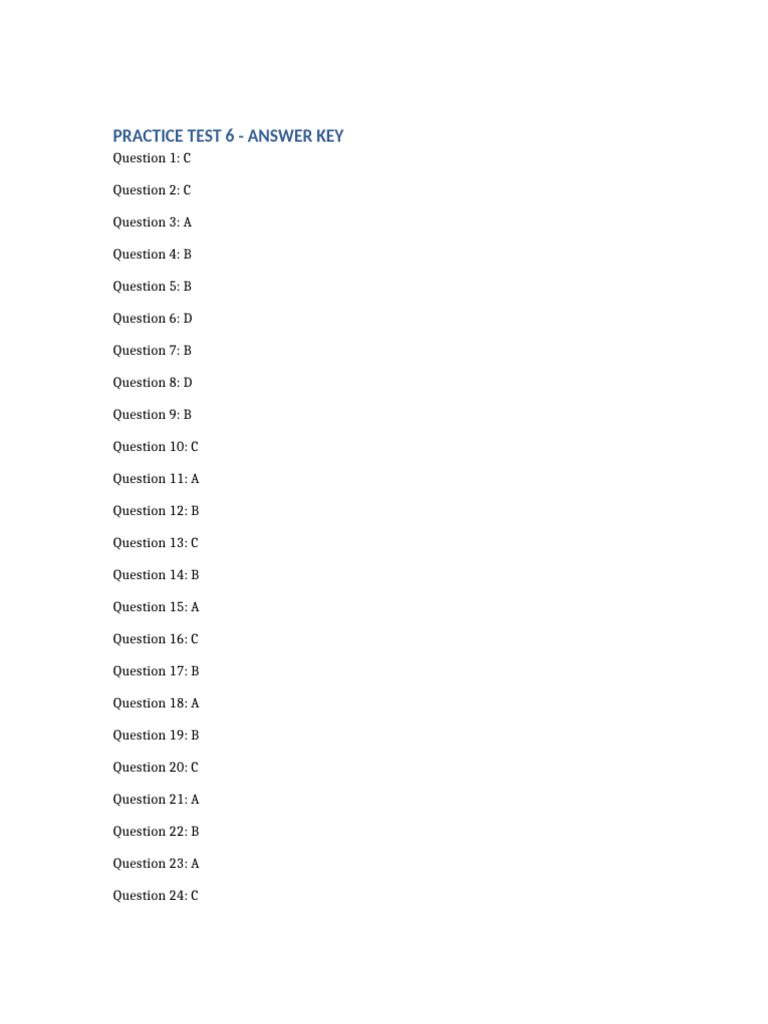Practice Test 6 Answer Key | PDF