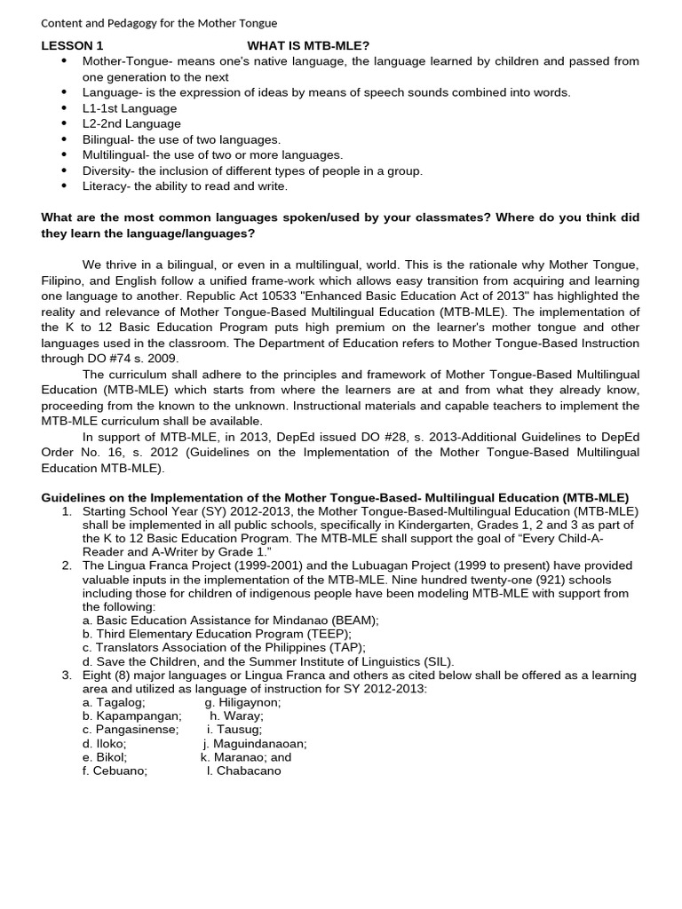 MTB-MLE | PDF | Multilingualism | First Language