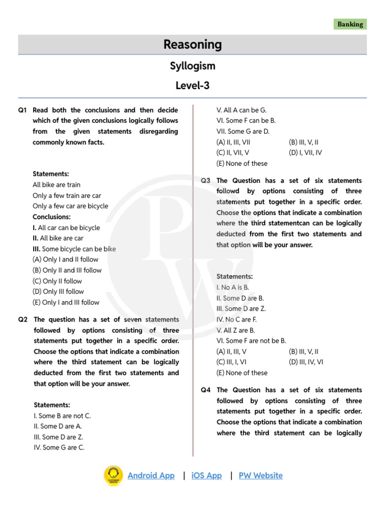 Logical Reasoning Syllogism Questions | PDF | Logic