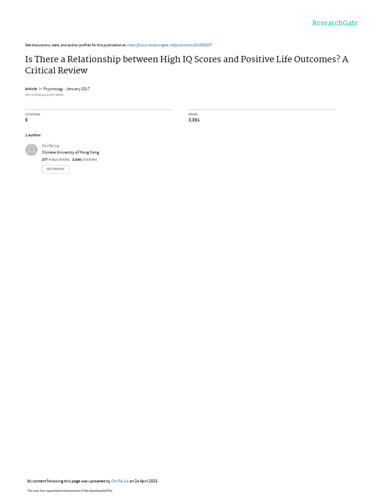 High IQ and Life Outcomes Review | PDF | Intelligence Quotient | Twin