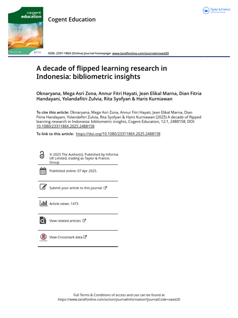 A decade of flipped learning research in Indonesia bibliometric ...
