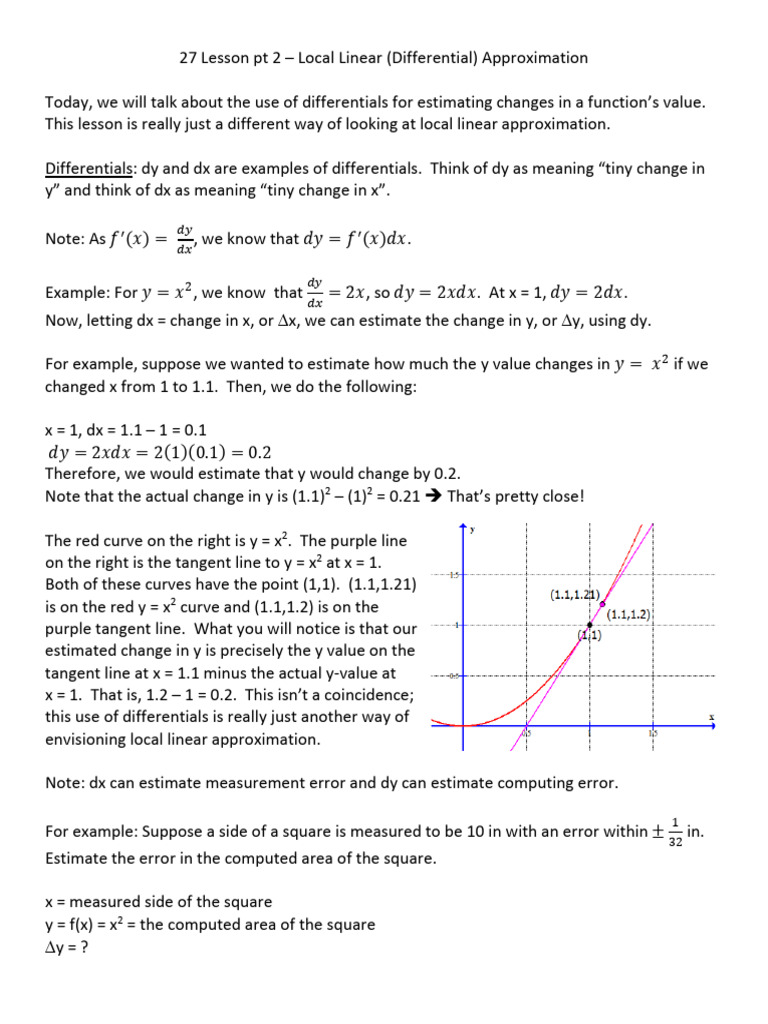 Local Linear Approximation with Differentials | PDF | Mathematics ...