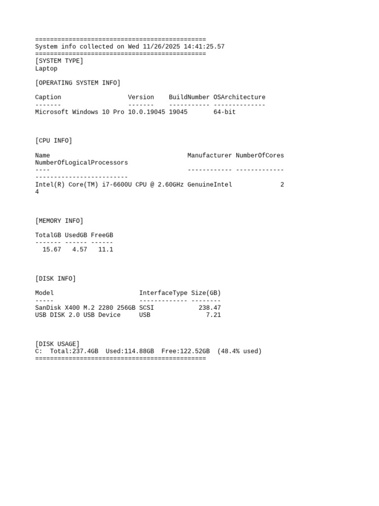 Windows 10 Laptop System Info Report | PDF
