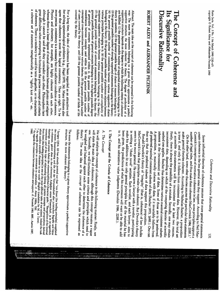 Alexy, Peczenik, The Concept of Coherence and Its Significance For ...