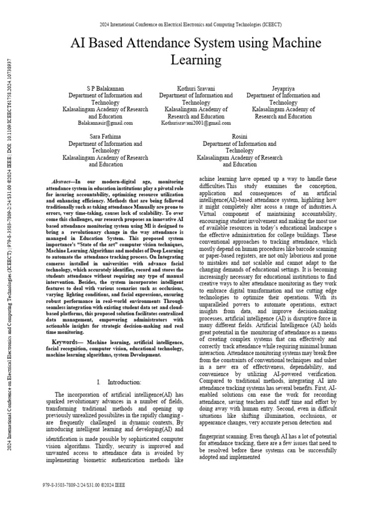 AI Attendance System Using Machine Learning | PDF | Artificial ...