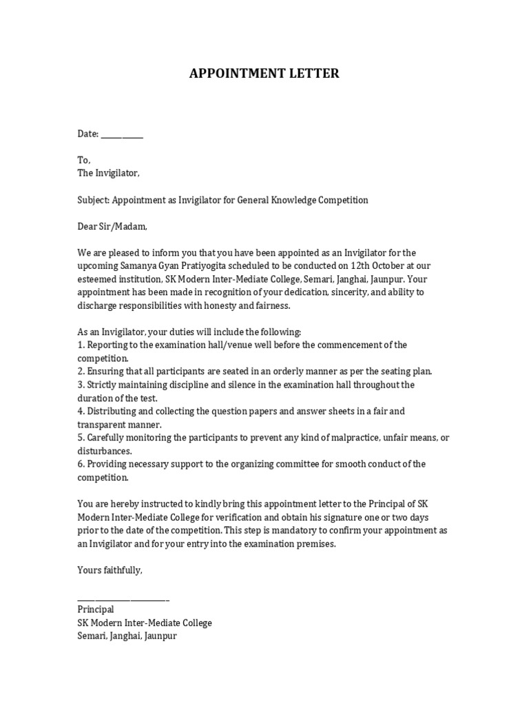 Appointment Letter Full | PDF