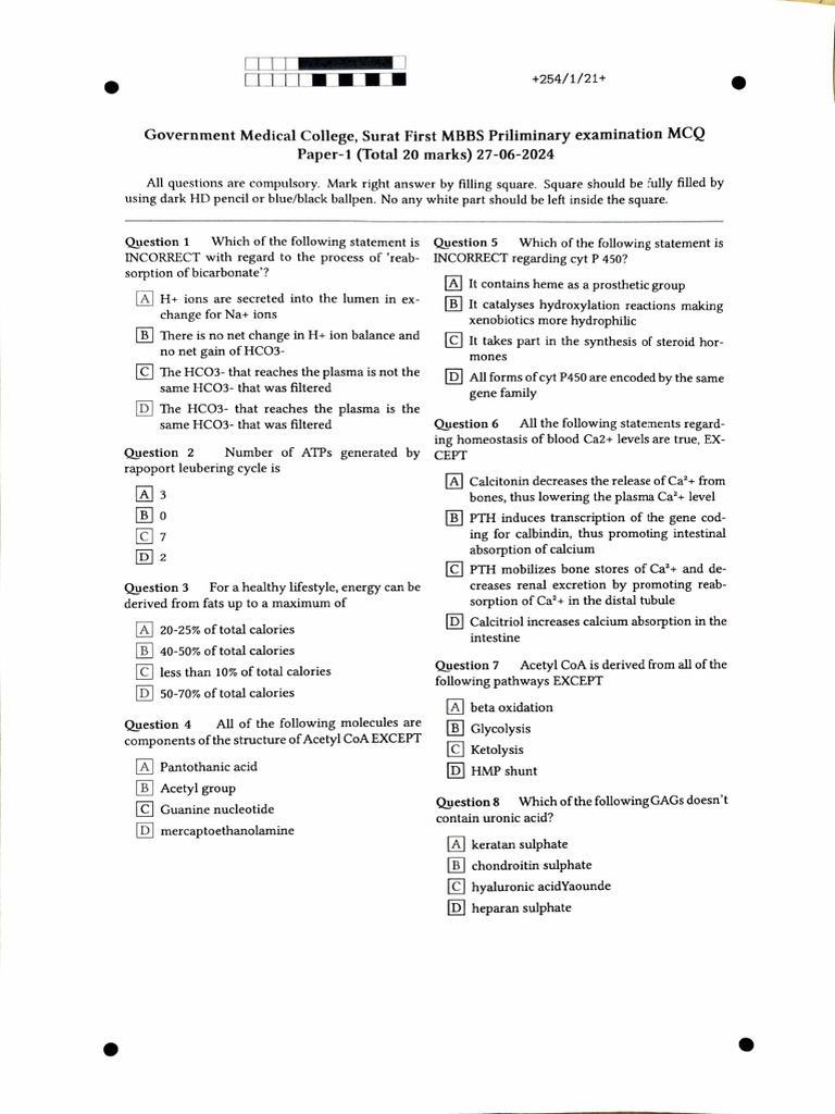 MBBS Preliminary Exam MCQs & Long Answers | PDF | Anemia | Lipoprotein