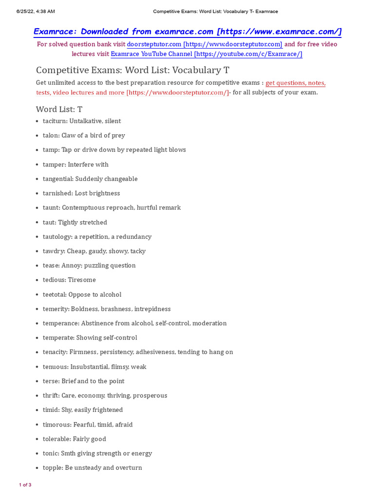 Word List T | PDF