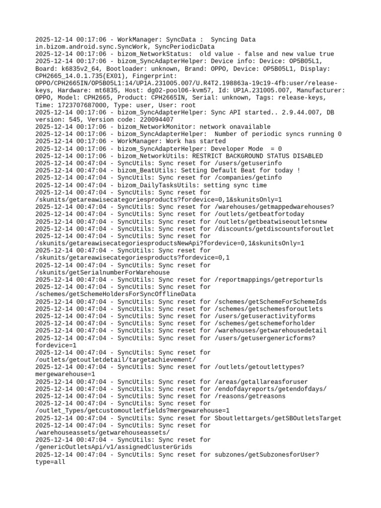 Bizom Data Sync Log Analysis | PDF | Computing | Computer Engineering