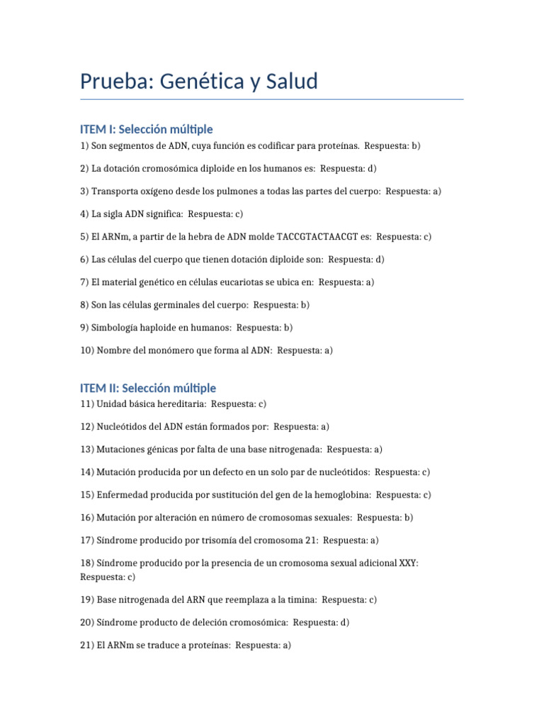 Prueba Genetica y Salud | PDF | Mutación | Adn