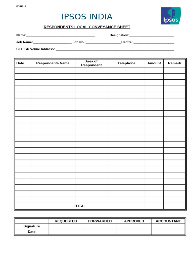 IPSOS India Respondent Conveyance Form | PDF