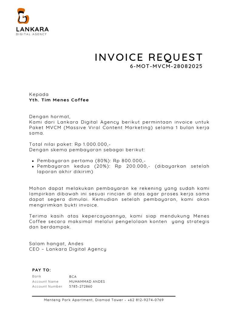 Permintaan Invoice Paket MVCM Lankara | PDF