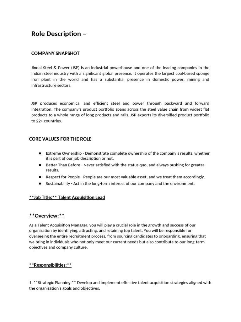Talent Acquisition - JD | PDF | Recruitment | Business