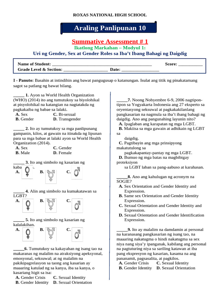 1st Summative Test (Aral. Panlipunan 10) | PDF