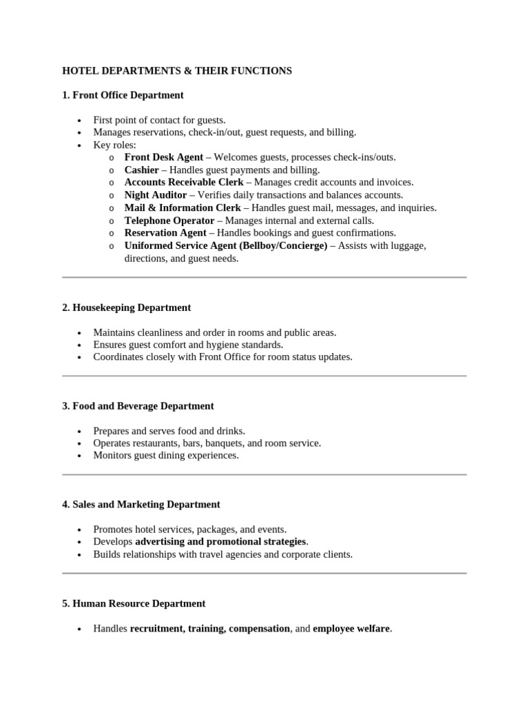 Hotel Departments and Functions Explained | PDF | Economies | Business ...