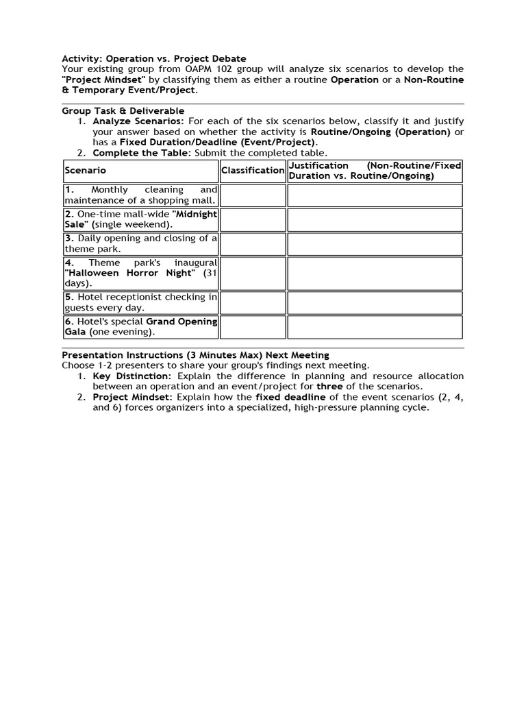Project vs. Operation Classification Guide | PDF