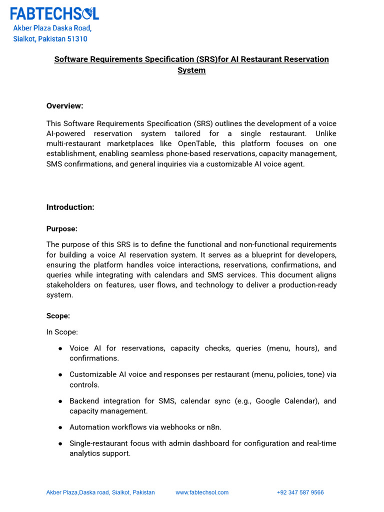 AI Voice Reservation System SRS | PDF | Artificial Intelligence ...