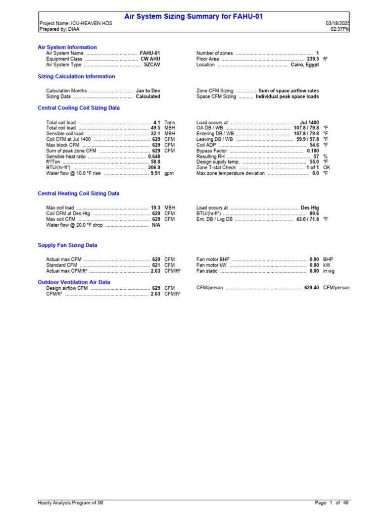 FAHU-01 Air System Sizing Summary | PDF | Ventilation (Architecture ...