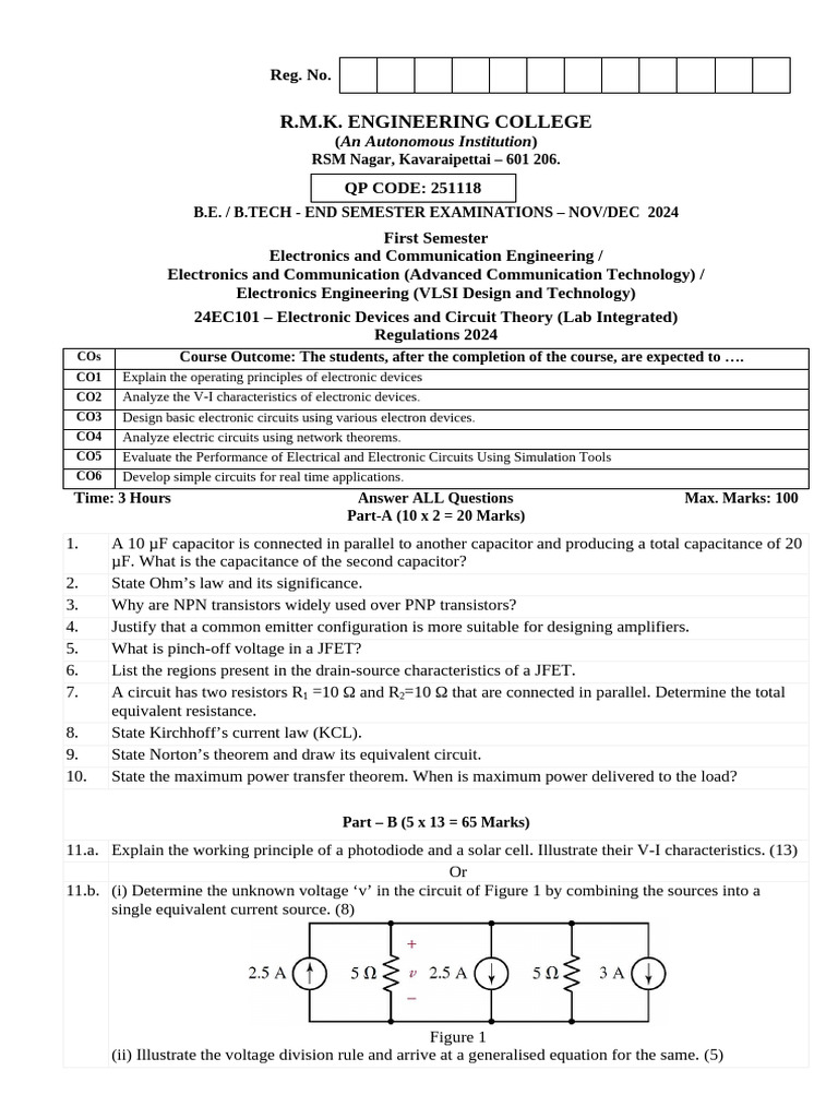 ECE Exam Paper: Electronic Devices Lab | PDF | Electrical Network ...