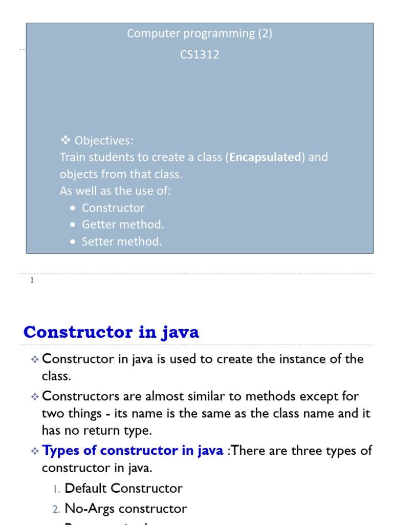 Java Encapsulation and Constructors Guide | PDF