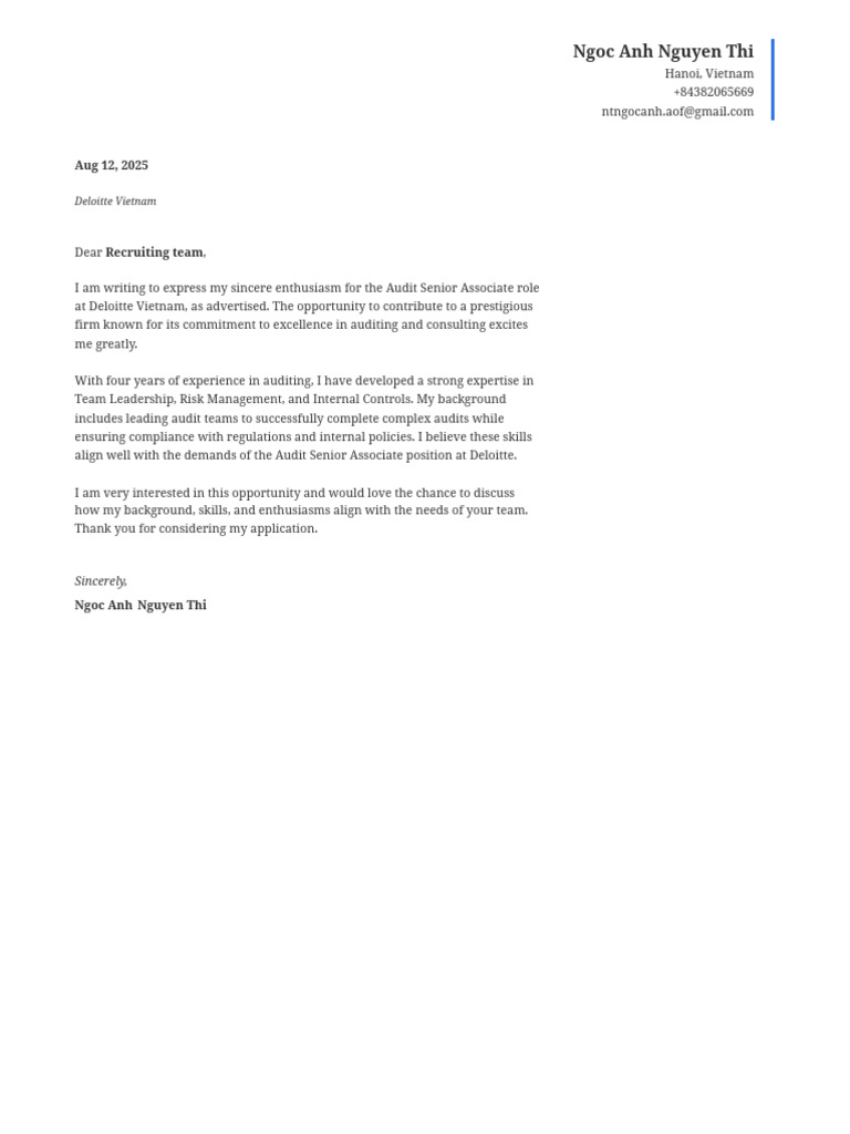 Cover Letter - Ngoc Anh Nguyen Thi | PDF