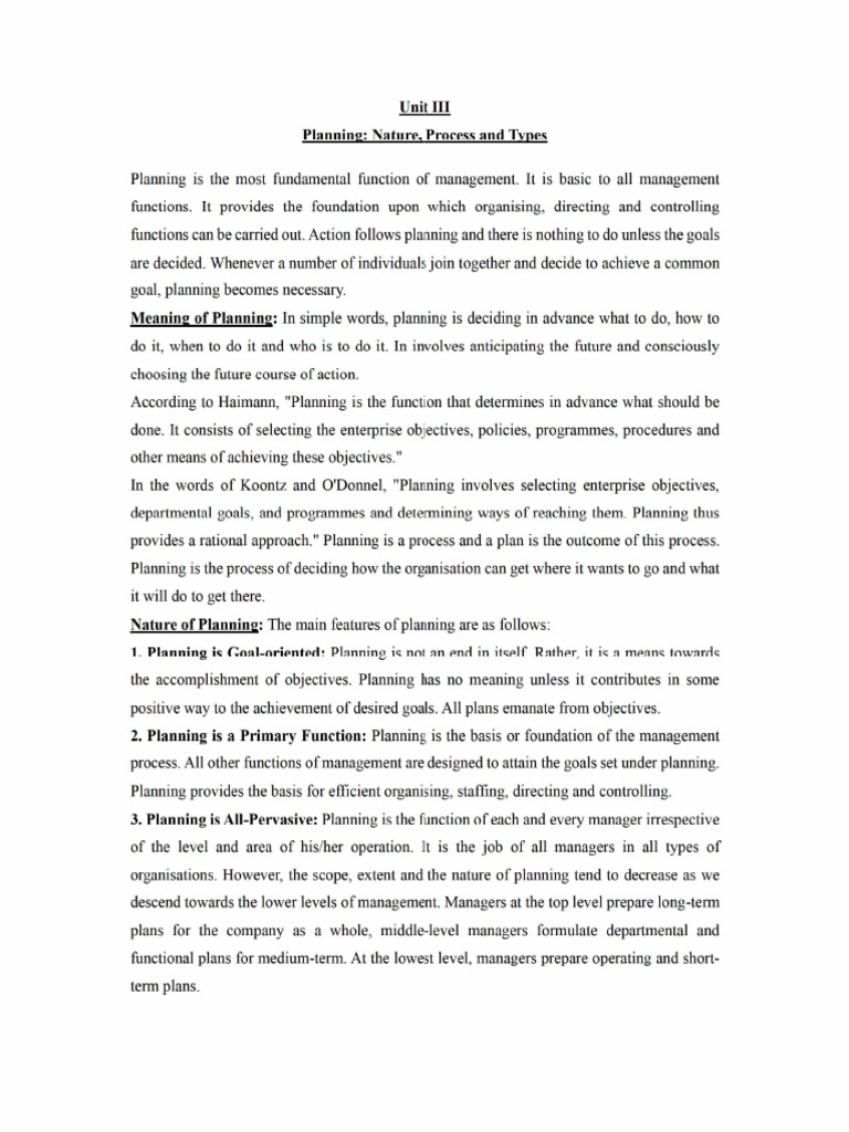 Unit III Planning - SM | PDF