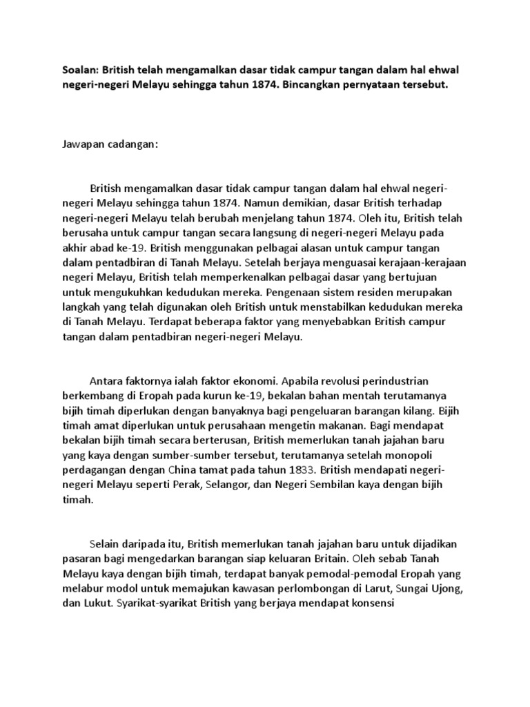 Dasar Campur Tangan British Dalam Pentadbiran Negeri Negeri Melayu Pdf