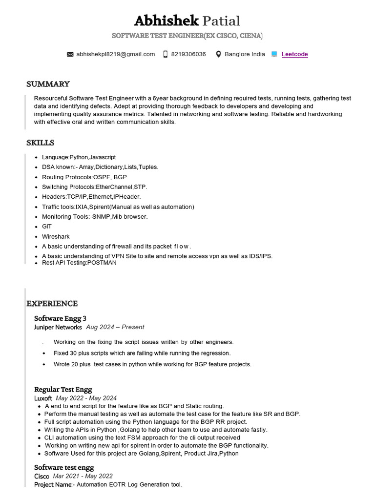 Resume Abhishek 003 Oct | PDF | Software Testing | Routing