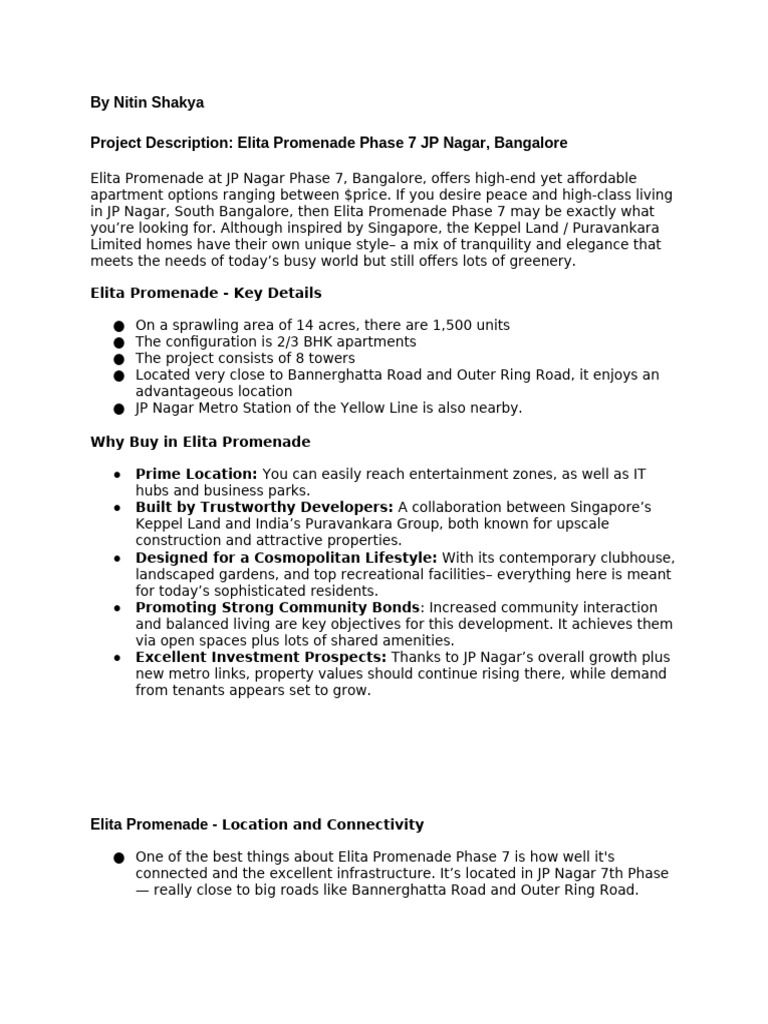 Elita Promenade Phase 7: Luxury Apartments in JP Nagar | PDF