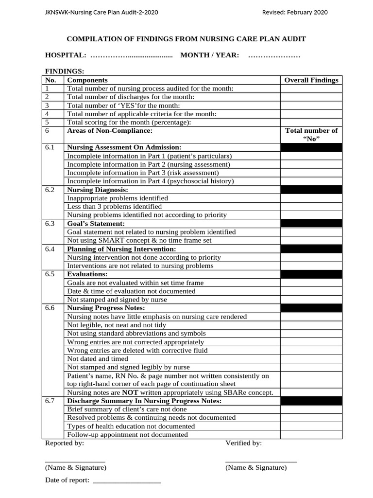 2jknswk Nursing Care Plan Audit 2 2020 | PDF | Nursing | Social Programs