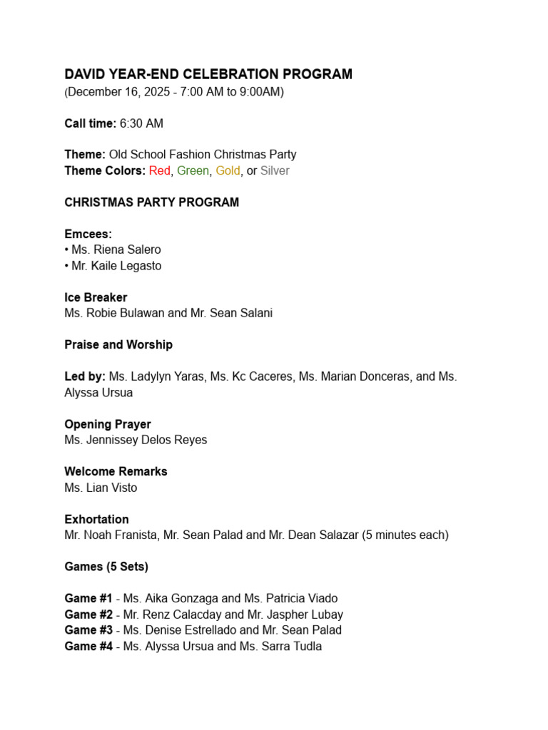 DAVID Year-End Christmas Party Program | PDF