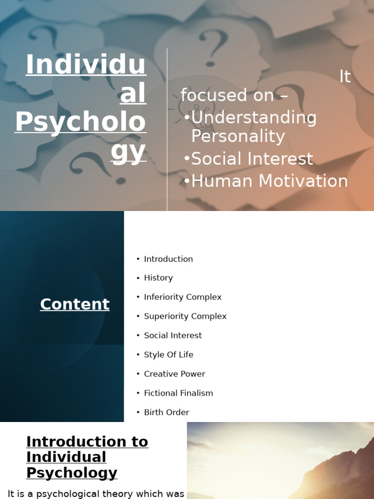 Understanding Individual Psychology Concepts | PDF | Behavioural ...
