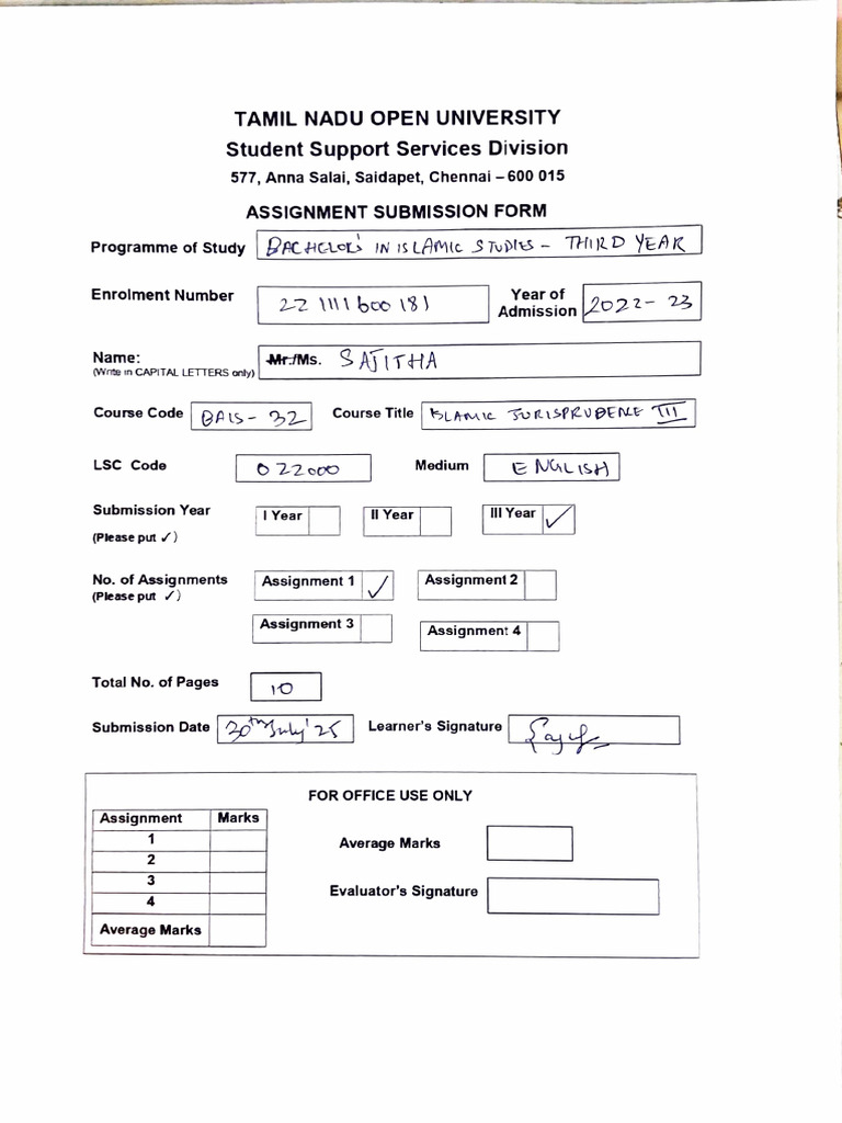Assignment Submission Form Guidelines | PDF