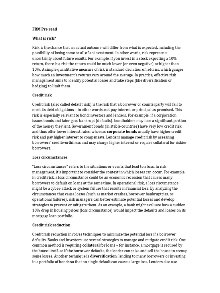 Understanding Credit and Market Risks | PDF | Financial Risk ...