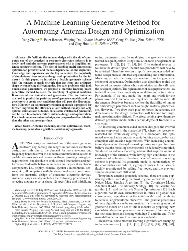 A Machine Learning Generative Method For Automating Antenna Design and ...