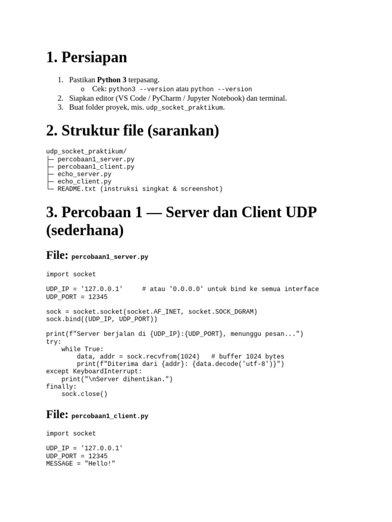 Panduan Praktikum Server Client UDP | PDF