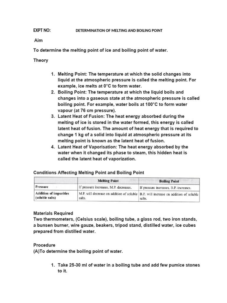 Melting and Boiling Point Experiment | PDF | Latent Heat | Thermometer