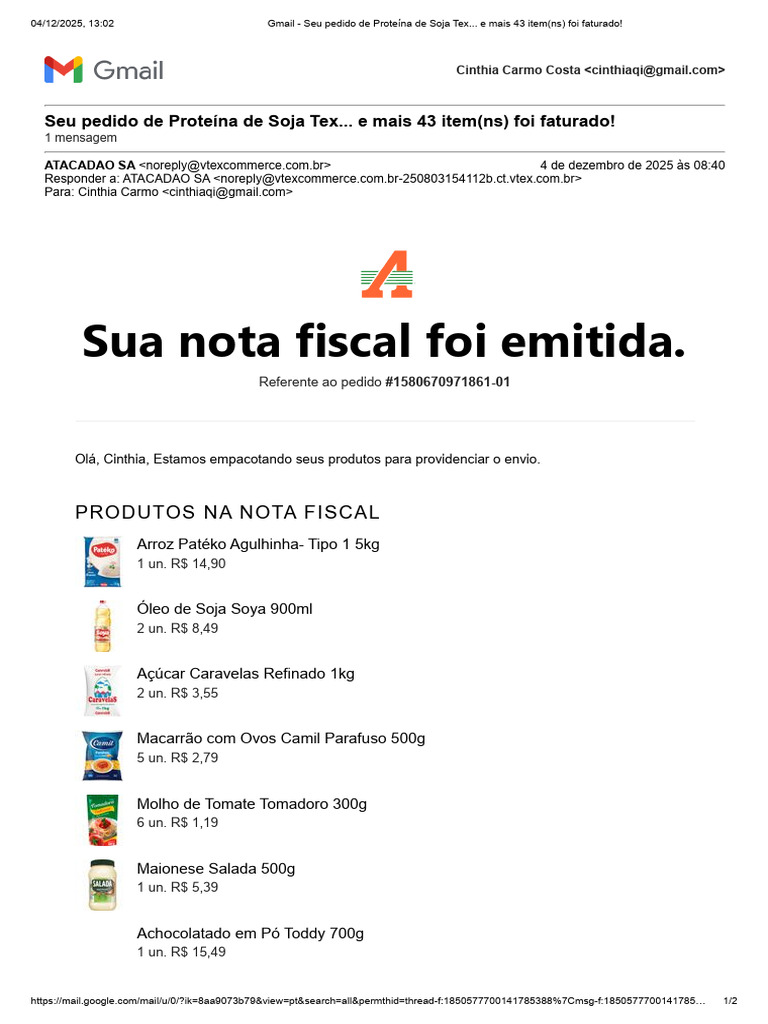 Pedido Faturado: 44 Itens Diversos | PDF | Alimentos | Ingredientes de ...