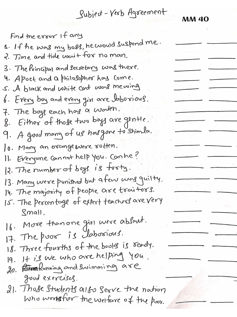 Sub Verb Agreement | PDF