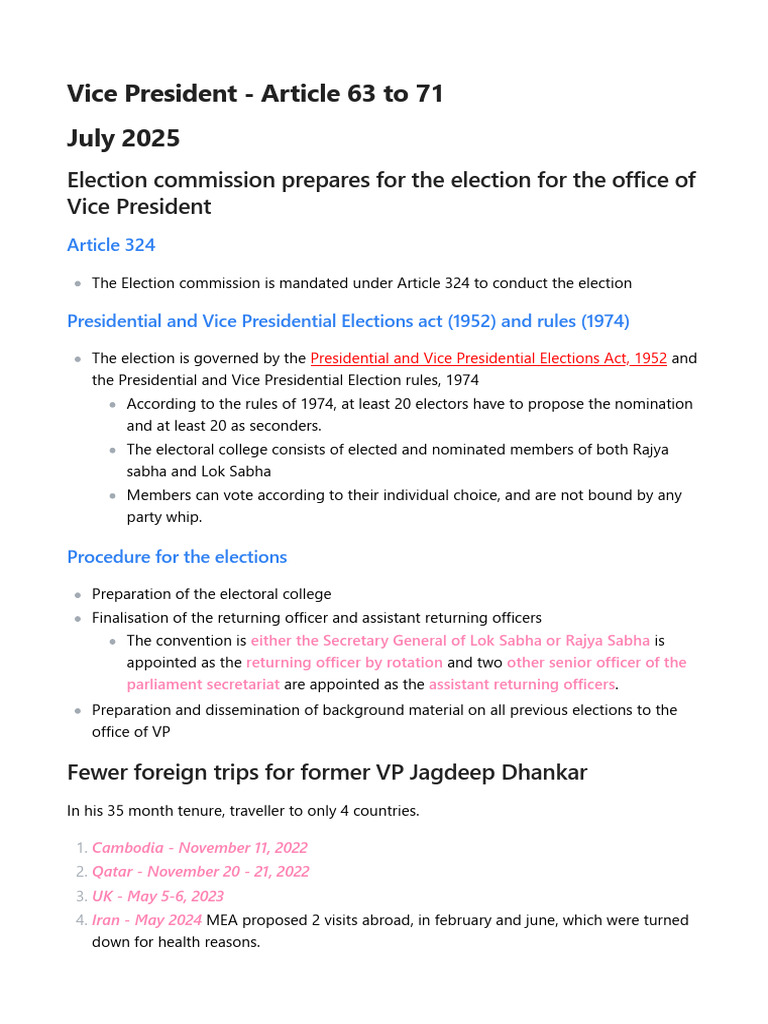 Vice President - Article 63 to 71 | PDF | Vice President Of The United ...