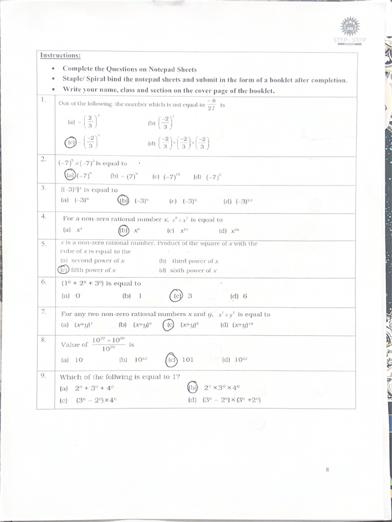 Answer Key Section B HHW Grade 8 | PDF