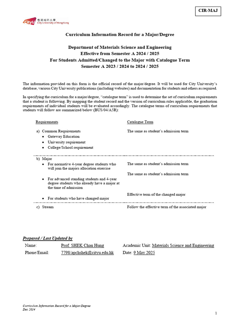 Curriculum Record for Materials Engineering | PDF | Critical Thinking ...