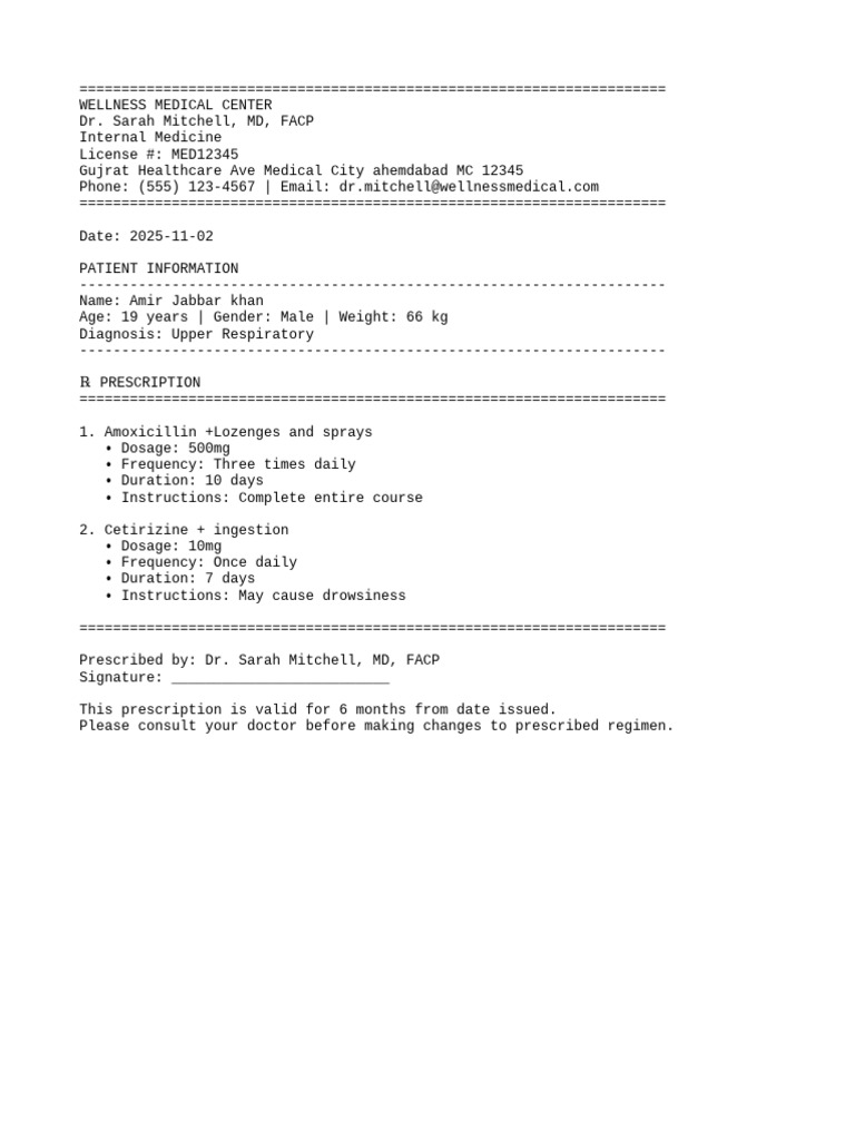 Prescription for Upper Respiratory Illness | PDF